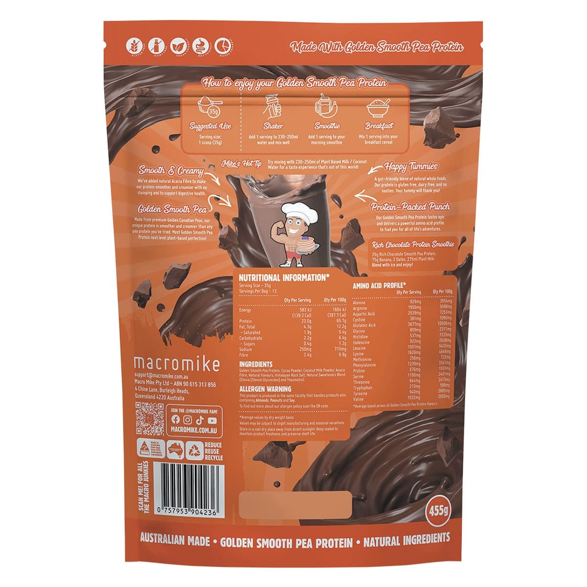 Thumbnail Macro Mike Golden Smooth Pea Protein Rich Chocolate 455g