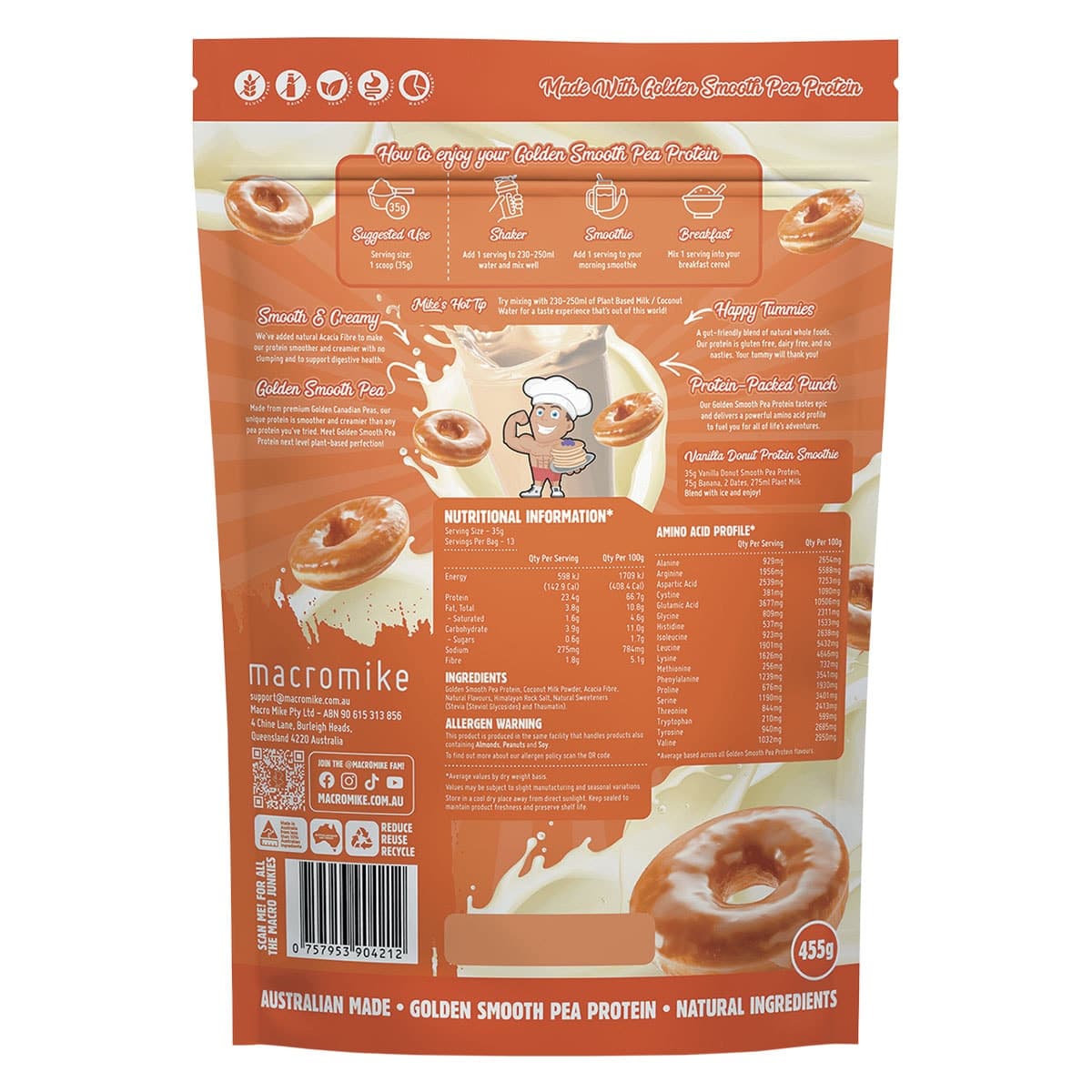 Thumbnail Macro Mike Golden Smooth Pea Protein Vanilla Donut 455g