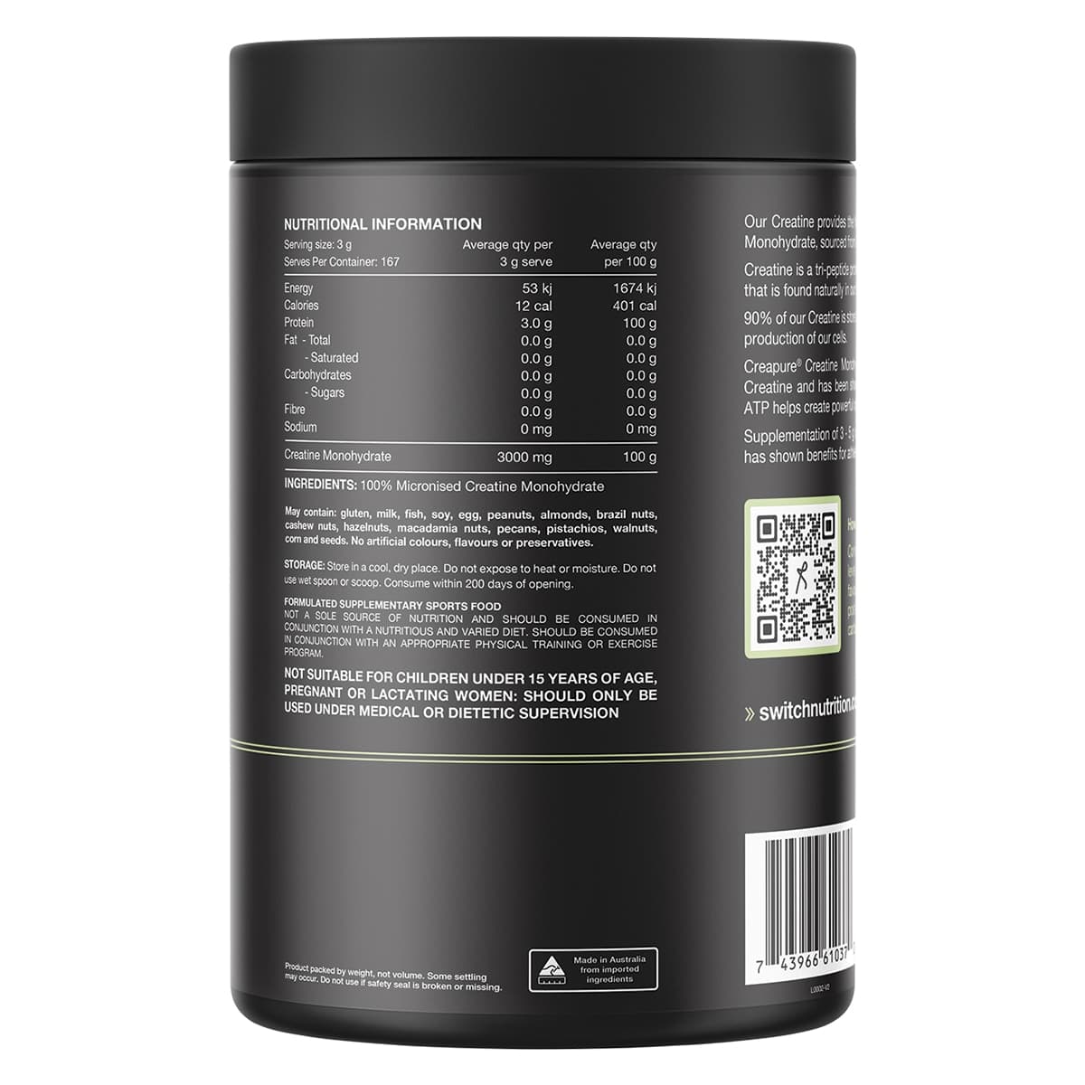 Thumbnail Switch Nutrition Perform 100% Pure Creapure Creatine Monohydrate 500g