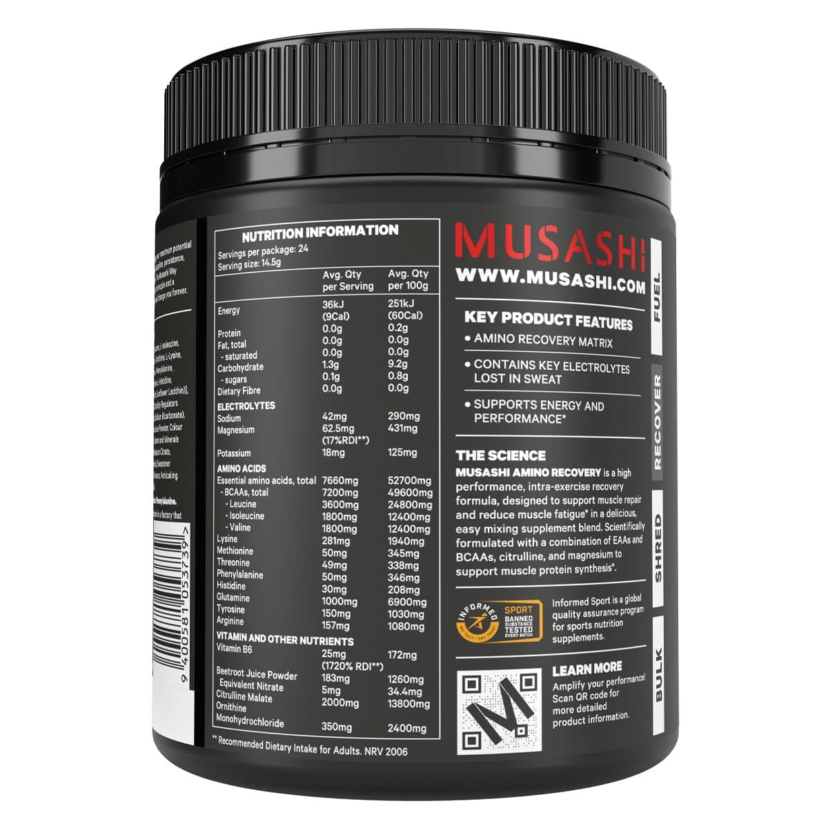 Thumbnail Musashi Amino Recovery Powder Purple Grape 350g