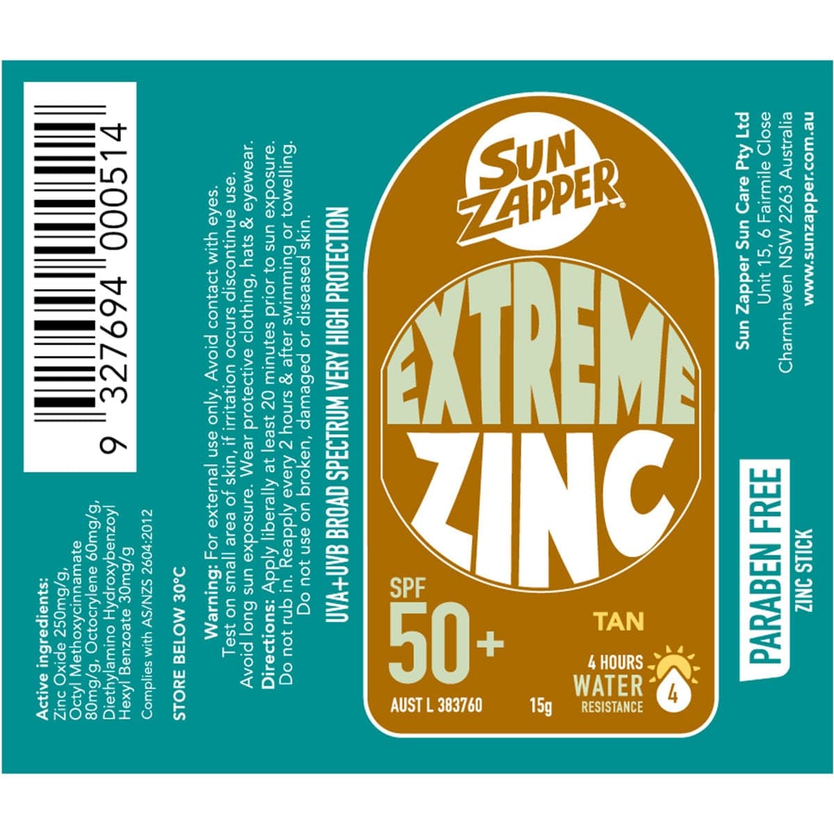 Thumbnail Sun Zapper Extreme Zinc Stick SPF50+ Tan 15g