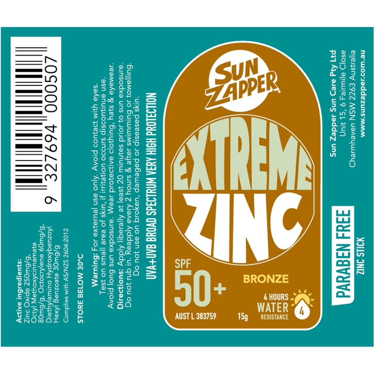 Thumbnail Sun Zapper Extreme Zinc Stick SPF50+ Bronze 15g