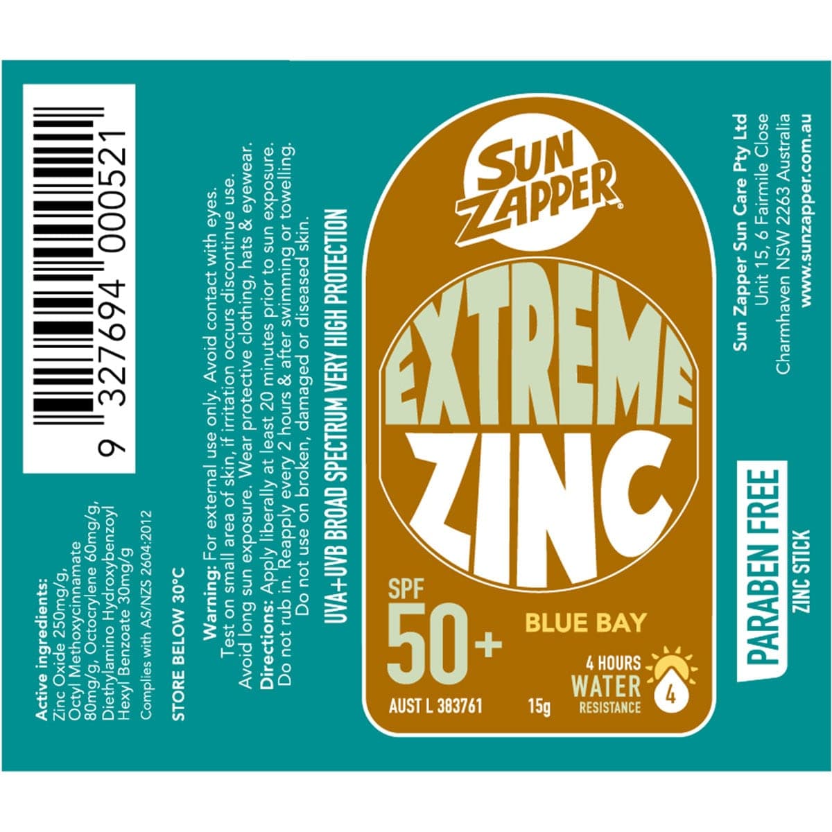 Thumbnail Sun Zapper Extreme Zinc Stick SPF50+ Blue Bay 15g