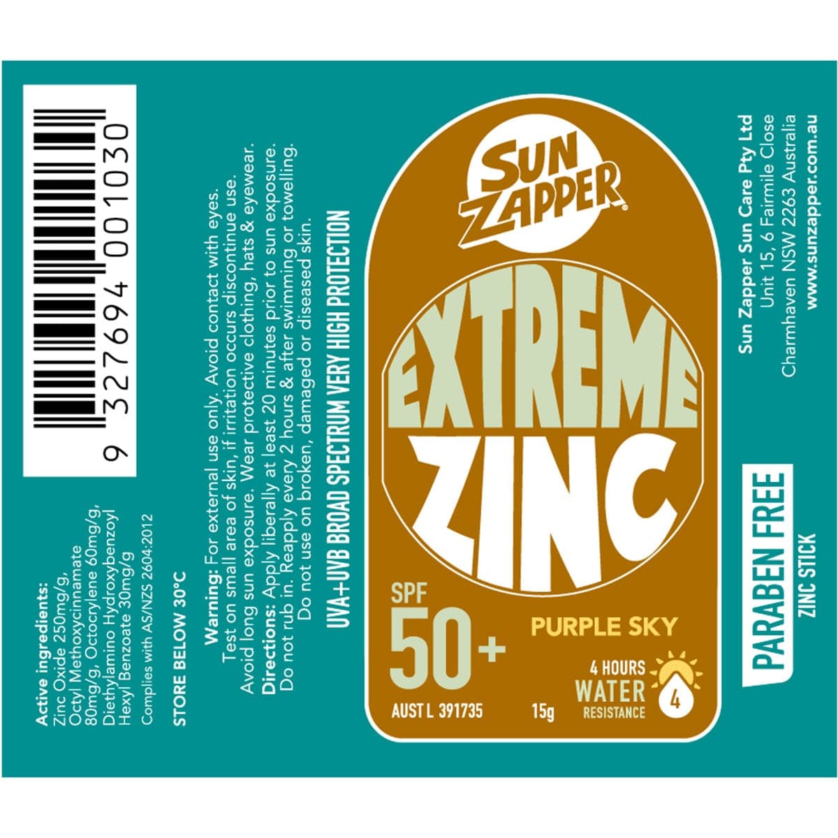 Thumbnail Sun Zapper Extreme Zinc Stick SPF50+ Purple Sky 15g