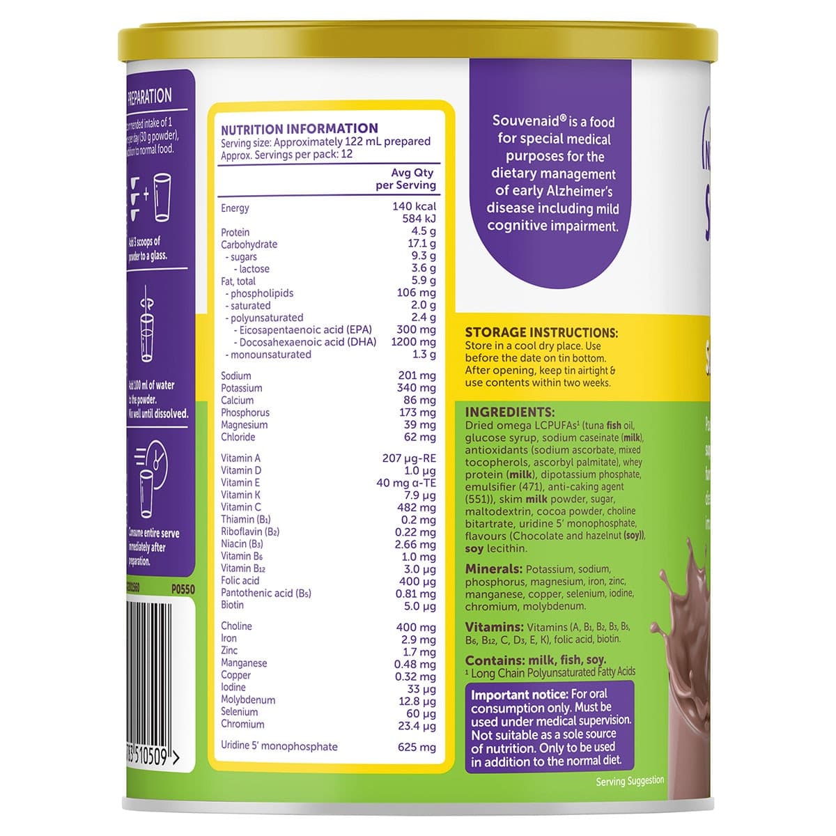 Thumbnail Souvenaid Memory Support Drink Choc Hazelnut 360g Powder