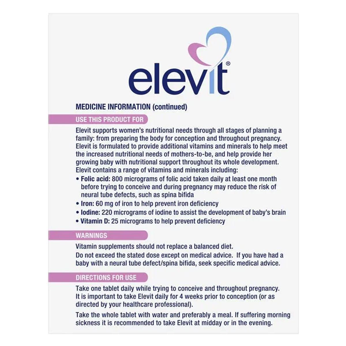 Thumbnail Elevit Pre-conception & Pregnancy Multivitamin 100 Tablets (New Formula)