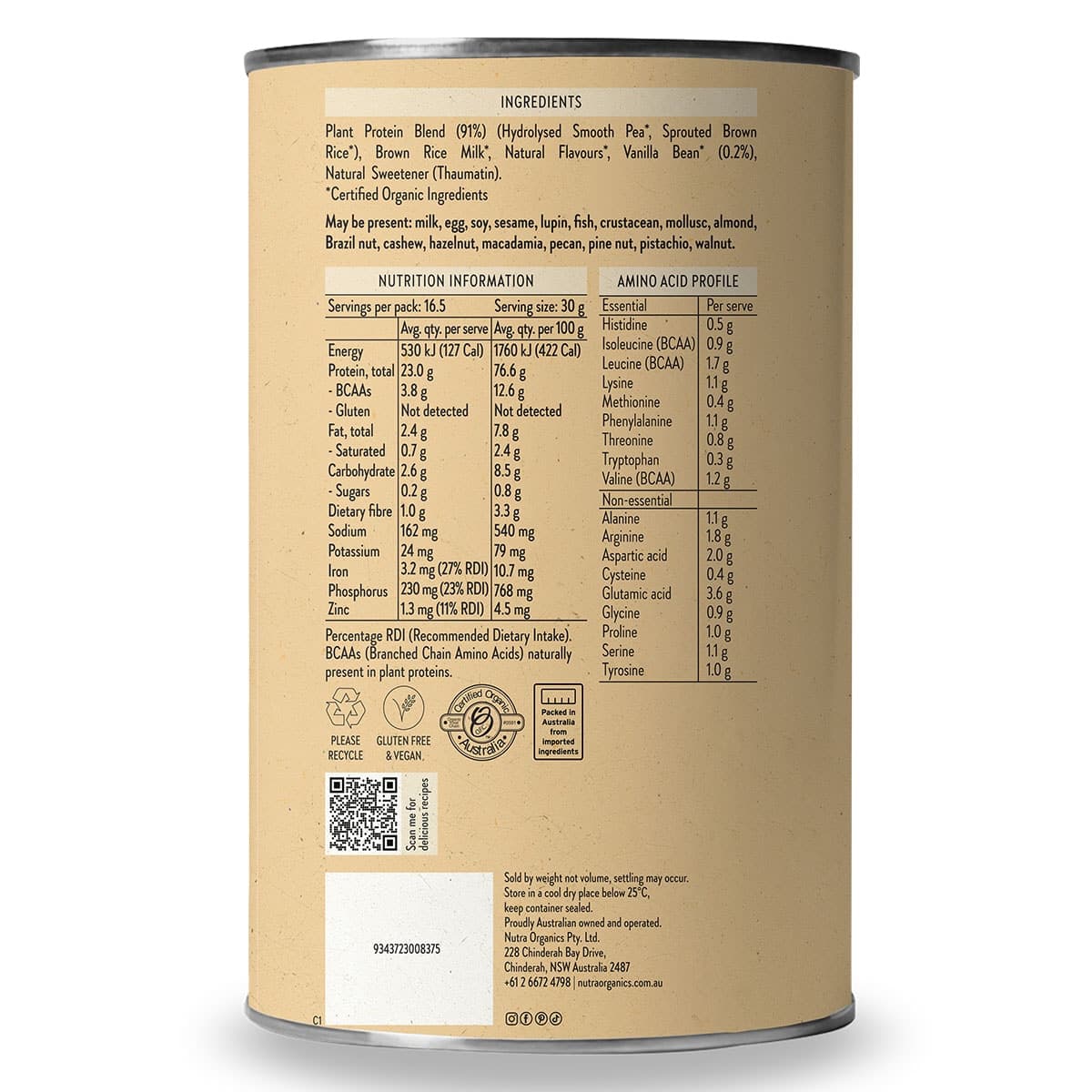 Thumbnail Nutra Naturals Clean Plant Protein Powder Vanilla 500g