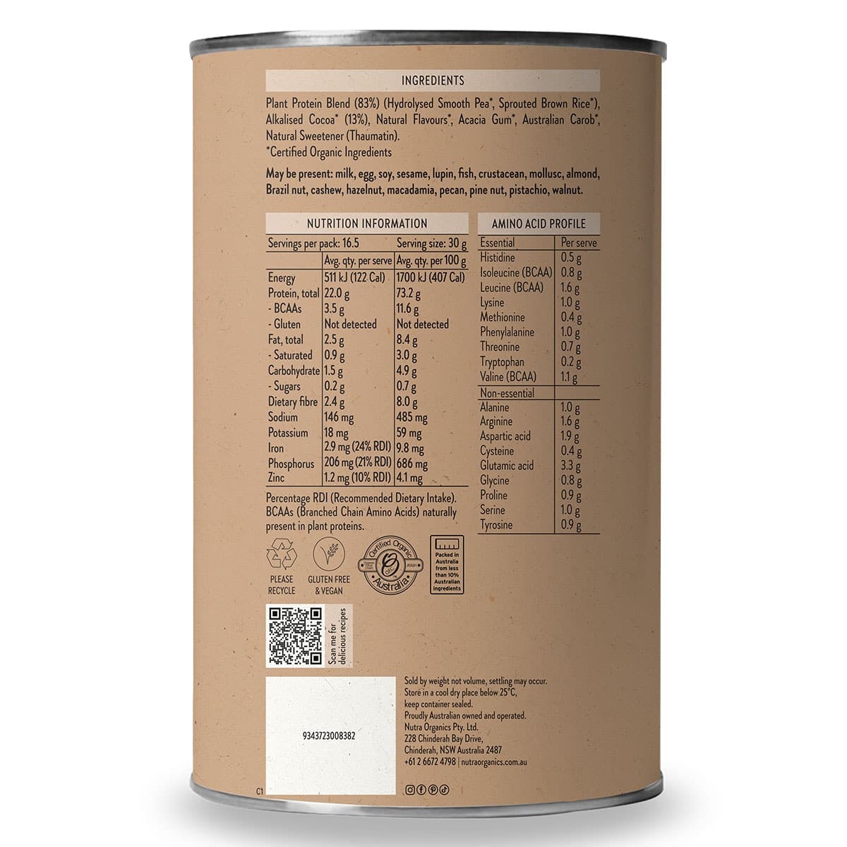 Thumbnail Nutra Naturals Clean Plant Protein Powder Chocolate 500g