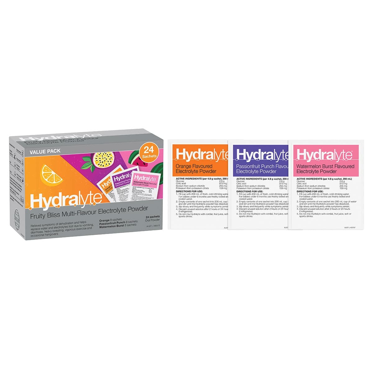 Thumbnail Hydralyte Electrolyte Powder Fruity Bliss Multi-Flavour 24 x 4.9g Sachets