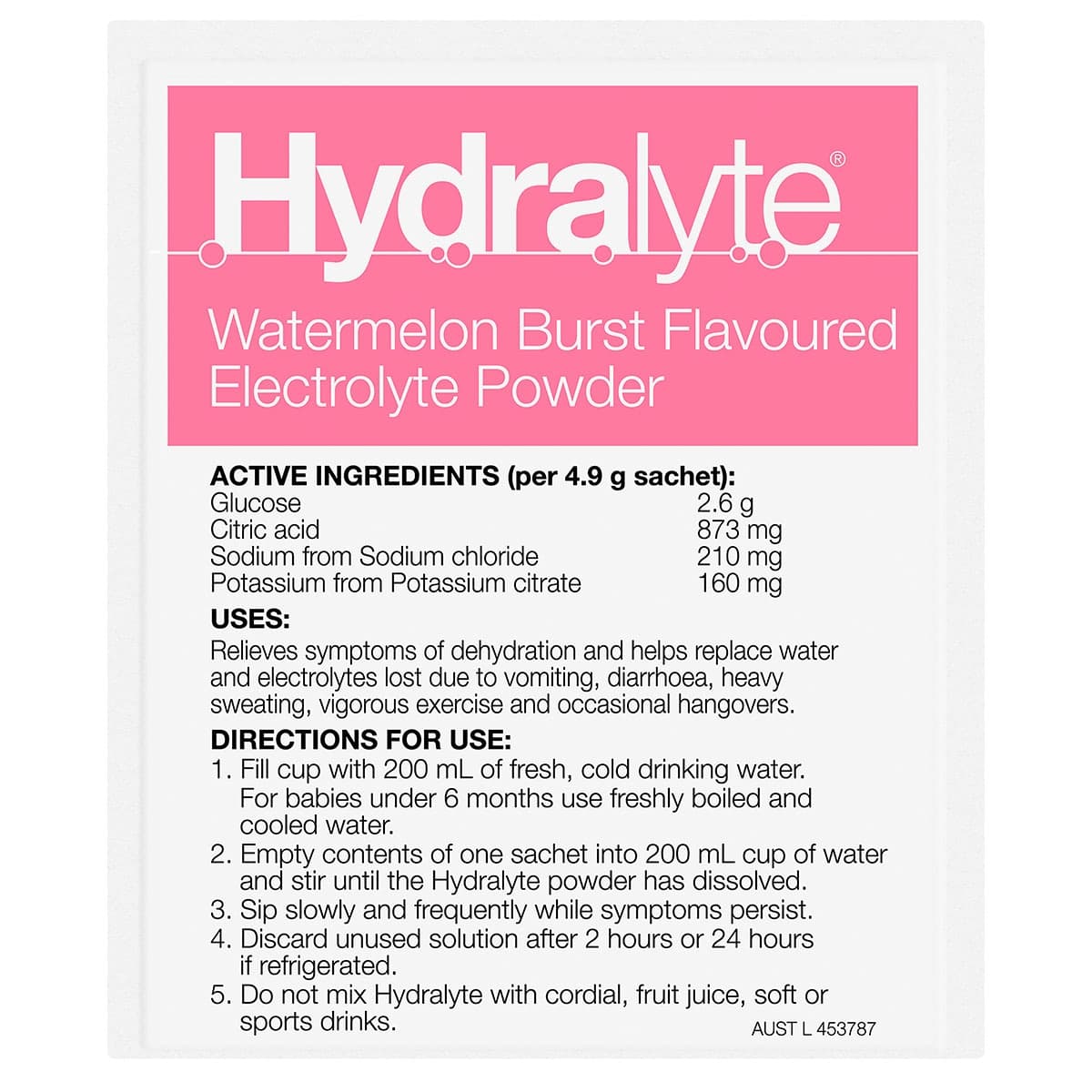 Thumbnail Hydralyte Electrolyte Powder Watermelon Burst 24 x 4.9g Sachets