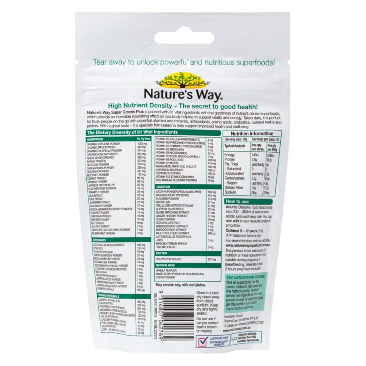 Thumbnail Nature's Way Superfood Greens Plus Powder 100g