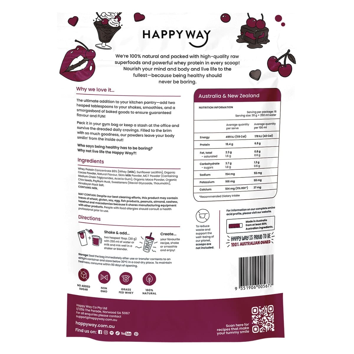 Thumbnail Happy Way Whey Protein Powder Choc Cherry 500g