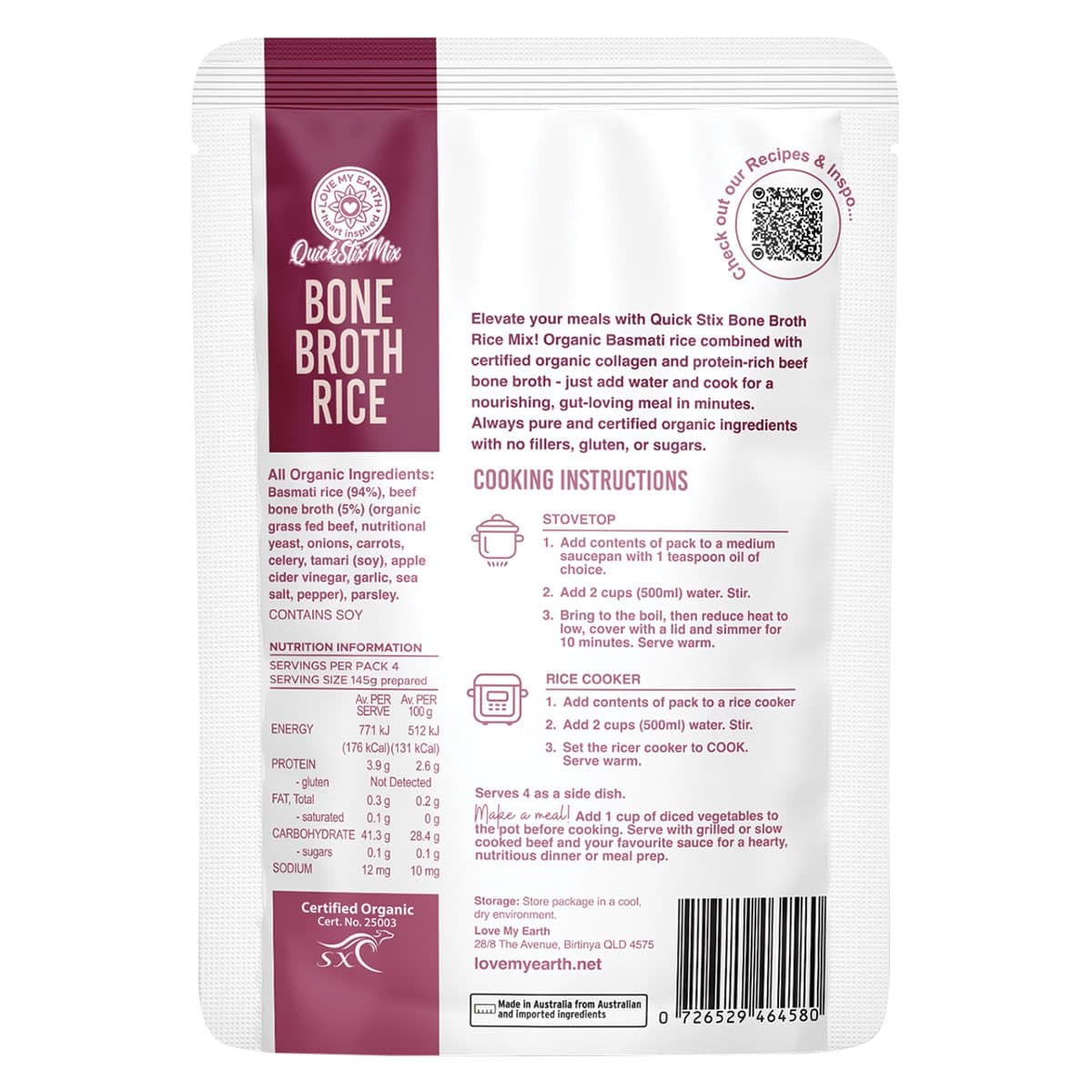 Thumbnail Quick Stix Mix Organic Bone Broth Rice Beef 200g