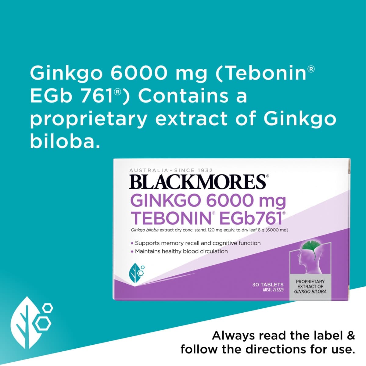 Thumbnail Blackmores Ginkgo 6000mg Tebonin Egb 761 - 30 Tablets