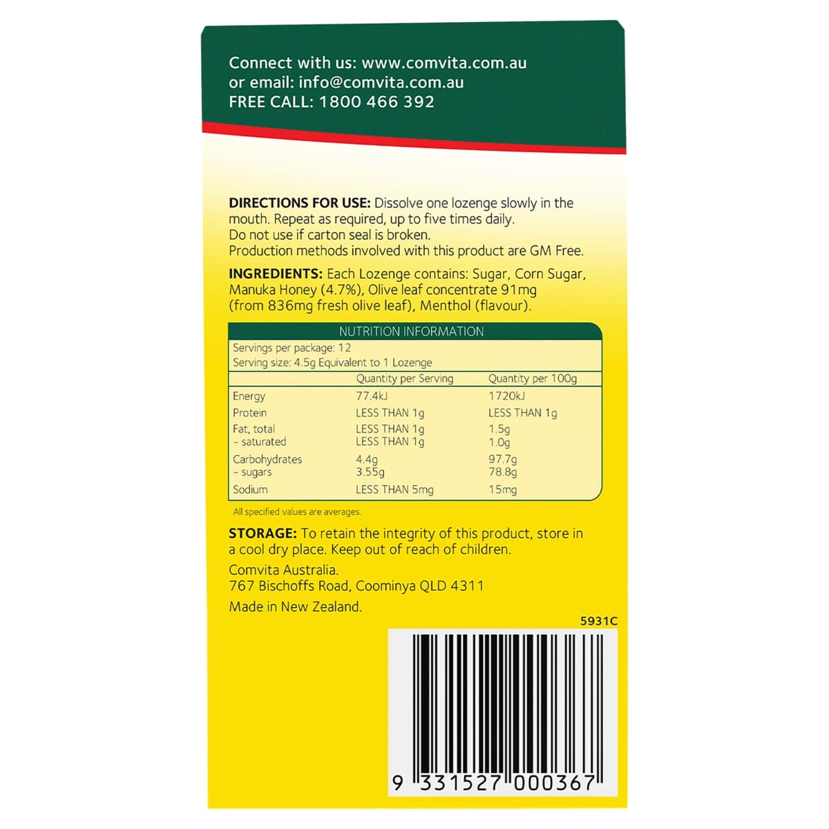 Thumbnail Comvita Olive Leaf Lozenges 12 Pack