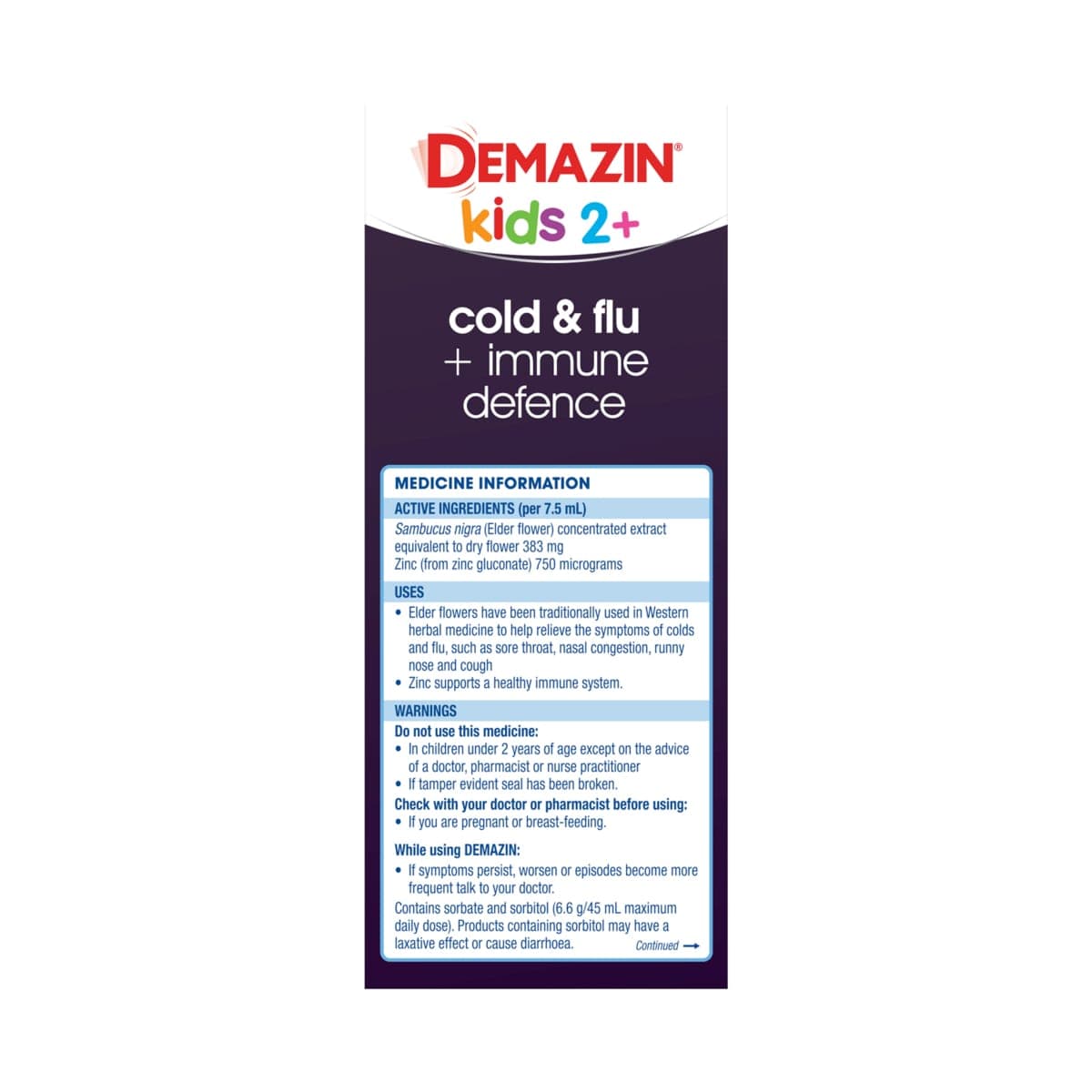 Thumbnail Demazin Kids 2+ Cold & Flu + Immune Defence Syrup Berry 200ml