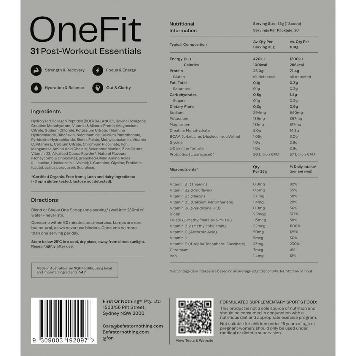 Thumbnail OneFit Post-Workout Recovery Chocolate 700g Pouch