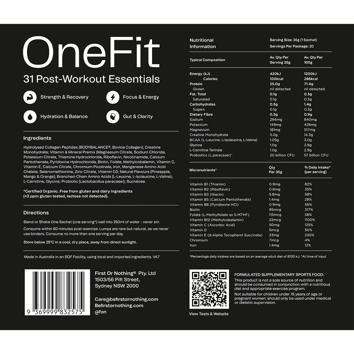 Thumbnail OneFit Post-Workout Recovery Tropical Crush 20 x 35g Sachets