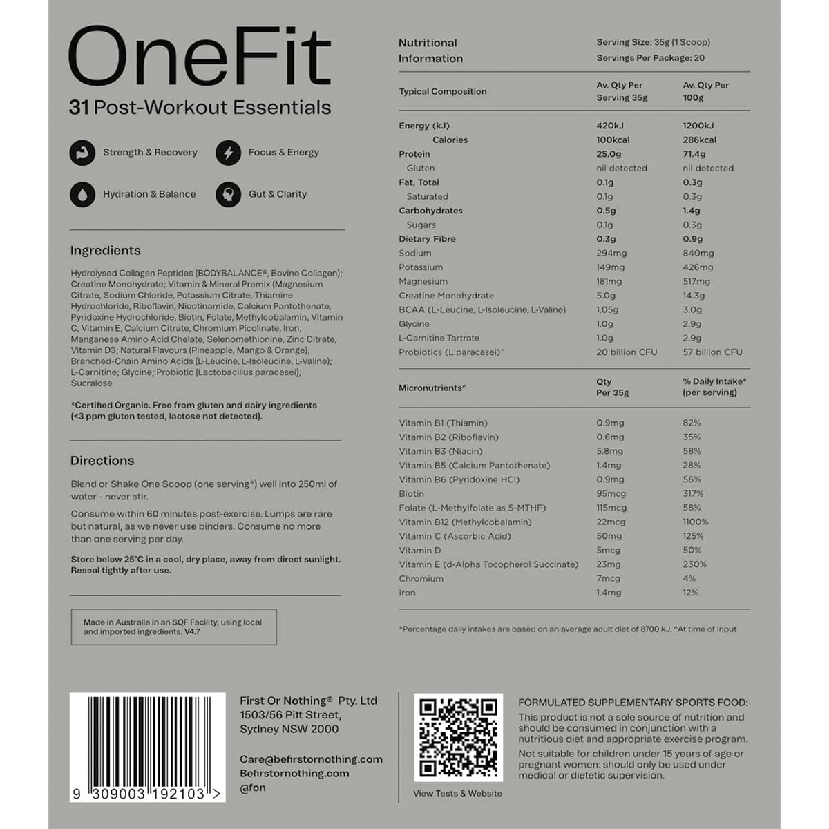 Thumbnail OneFit Post-Workout Recovery Tropical Crush 700g Pouch