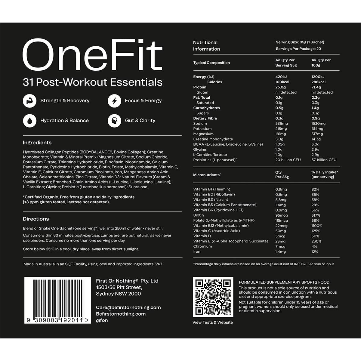 Thumbnail OneFit Post-Workout Recovery Vanilla Icecream 20 x 35g Sachets