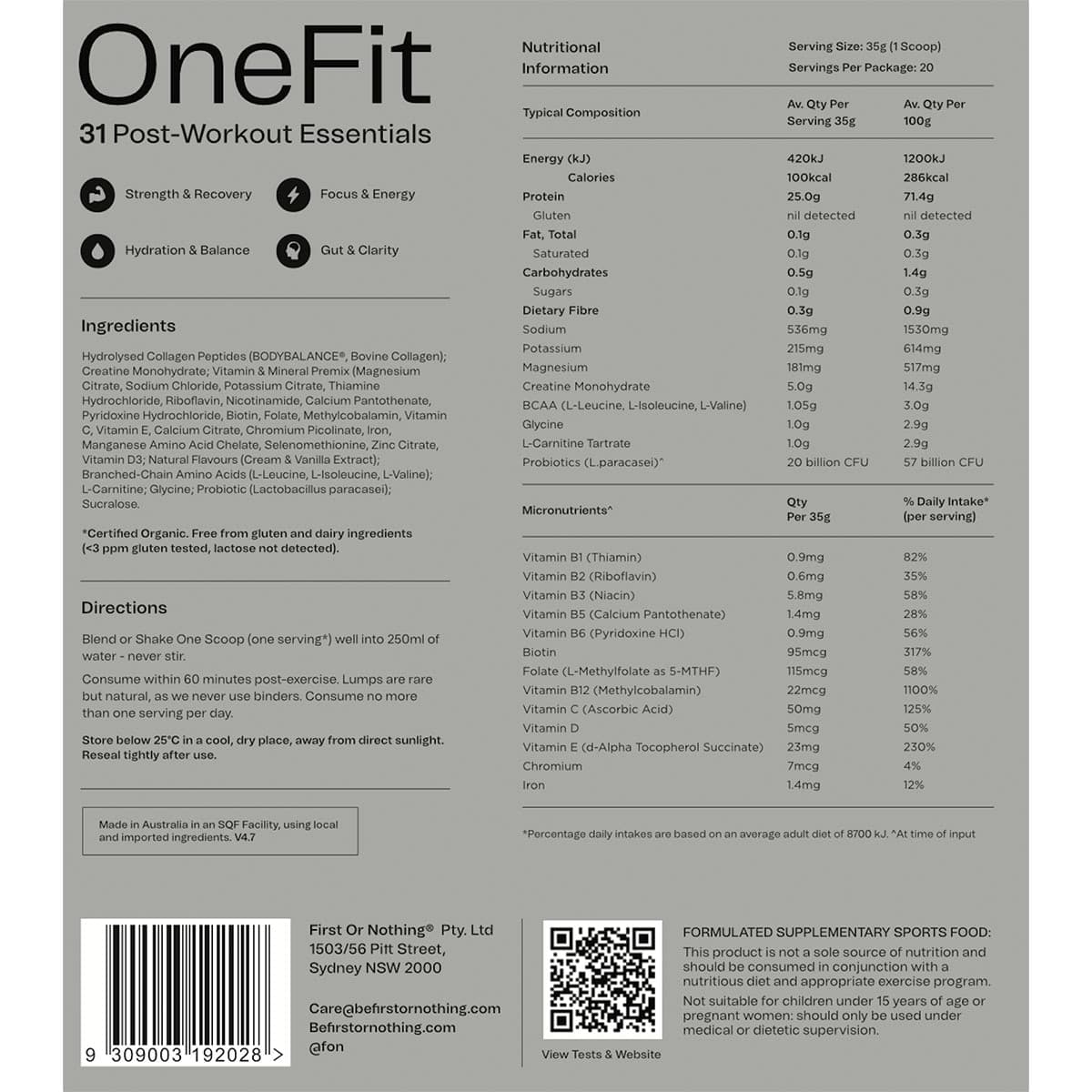 Thumbnail OneFit Post-Workout Recovery Vanilla Icecream 700g Pouch