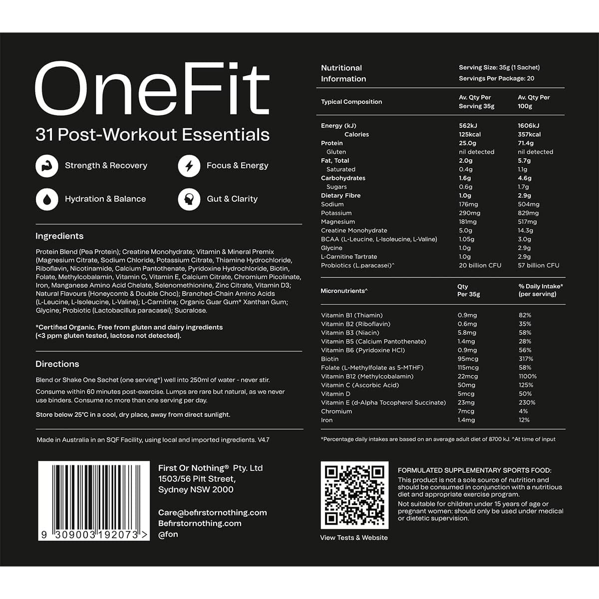 Thumbnail OneFit Vegan Post-Workout Recovery Cacao 20 x 35g Sachets