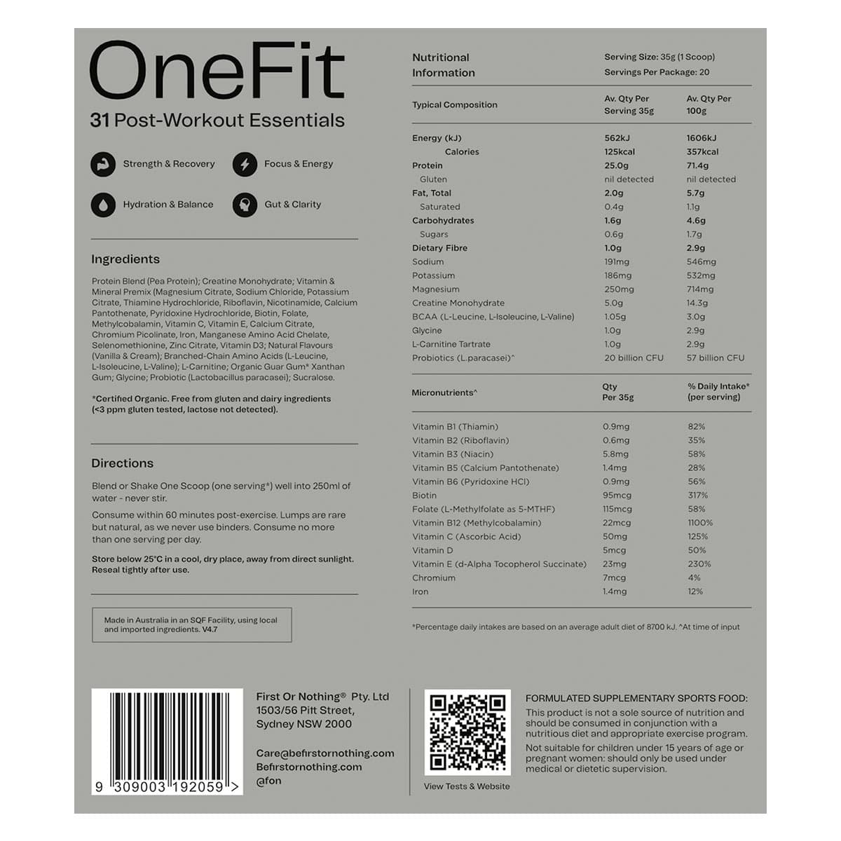 Thumbnail OneFit Vegan Post-Workout Recovery French Vanilla 700g Pouch