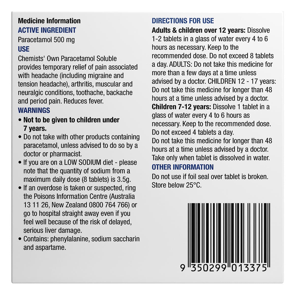 Thumbnail Chemists Own Paracetamol Soluble 20 Tablets