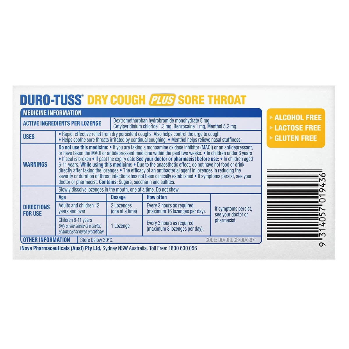 Thumbnail Duro-Tuss Dry Cough Plus Sore Throat Lemon Lozenges 16 Pack