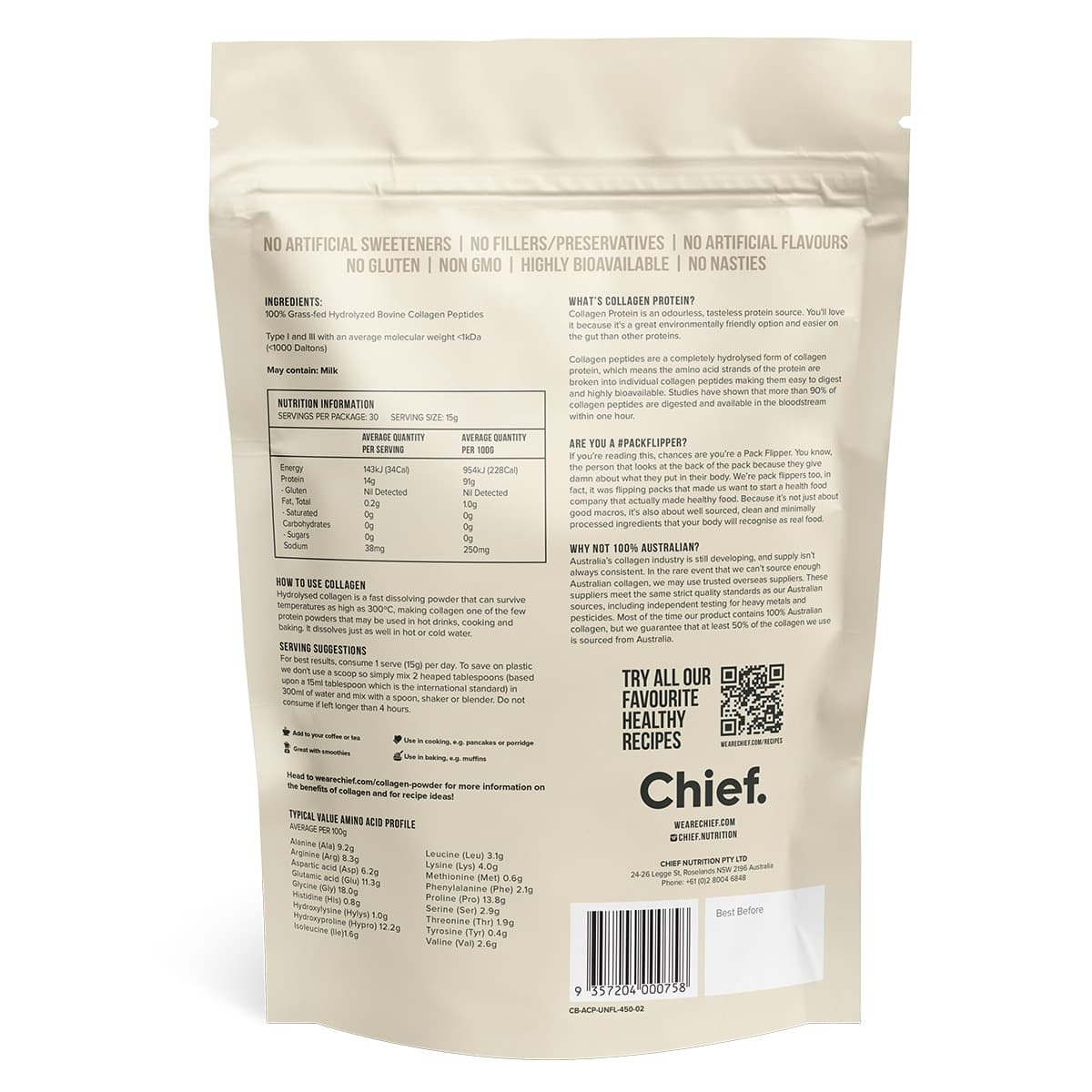 Thumbnail Chief Collagen Protein Powder Unflavoured 450g