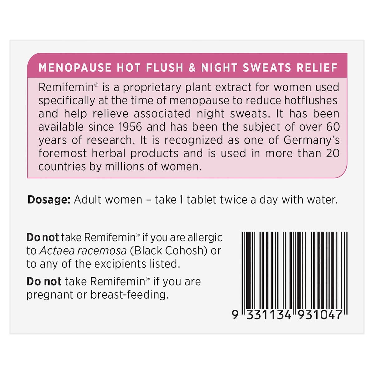 Thumbnail Remifemin Menopause Symptom Relief 100 Tablets