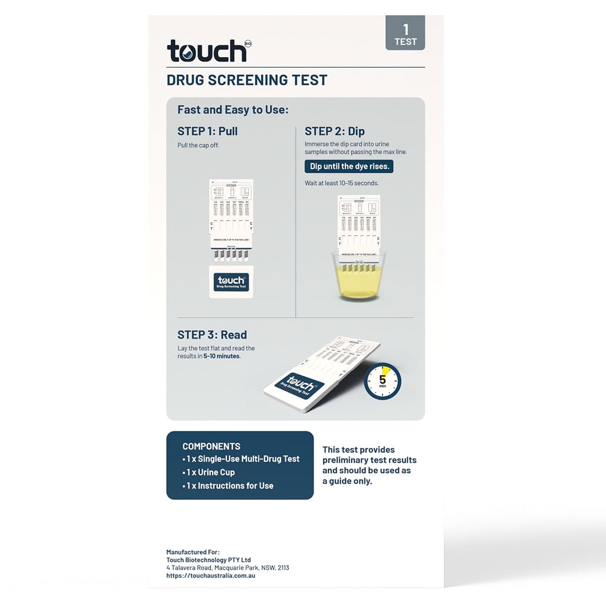 Thumbnail TouchBio 6 Multi-Drug Test (Urine) 1 Pack