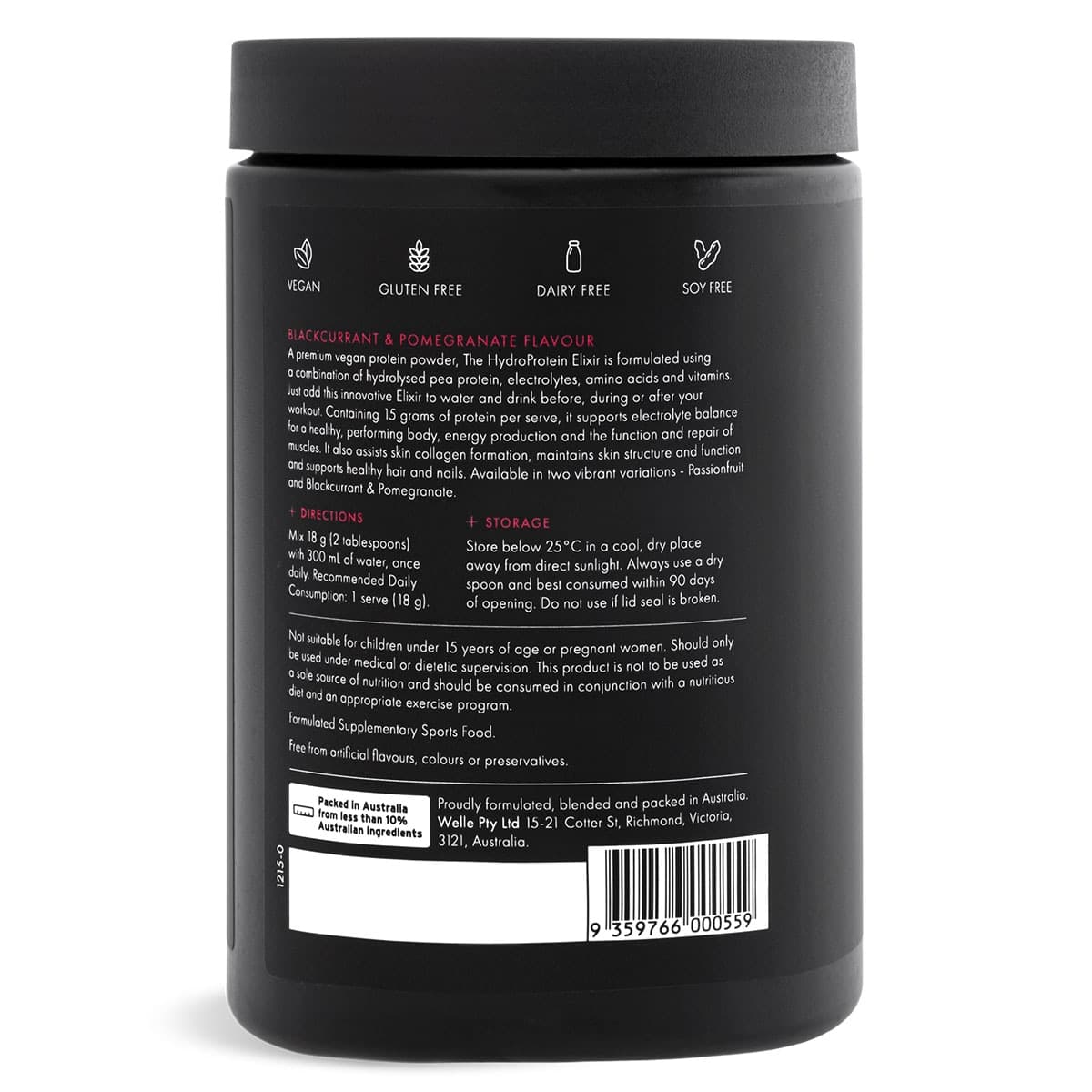 Thumbnail WelleCo The HydroProtein Elixir Protein Water Blackcurrent Pomegranate 270g