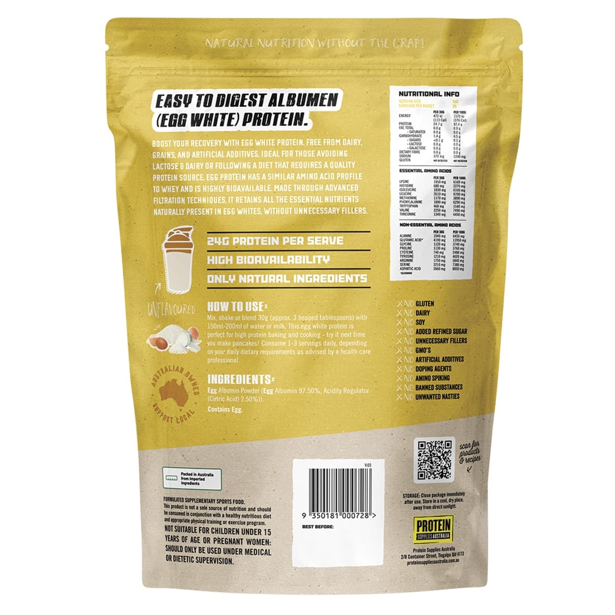Thumbnail Protein Supplies Australia Paleo Egg White Protein Unflavoured 900g
