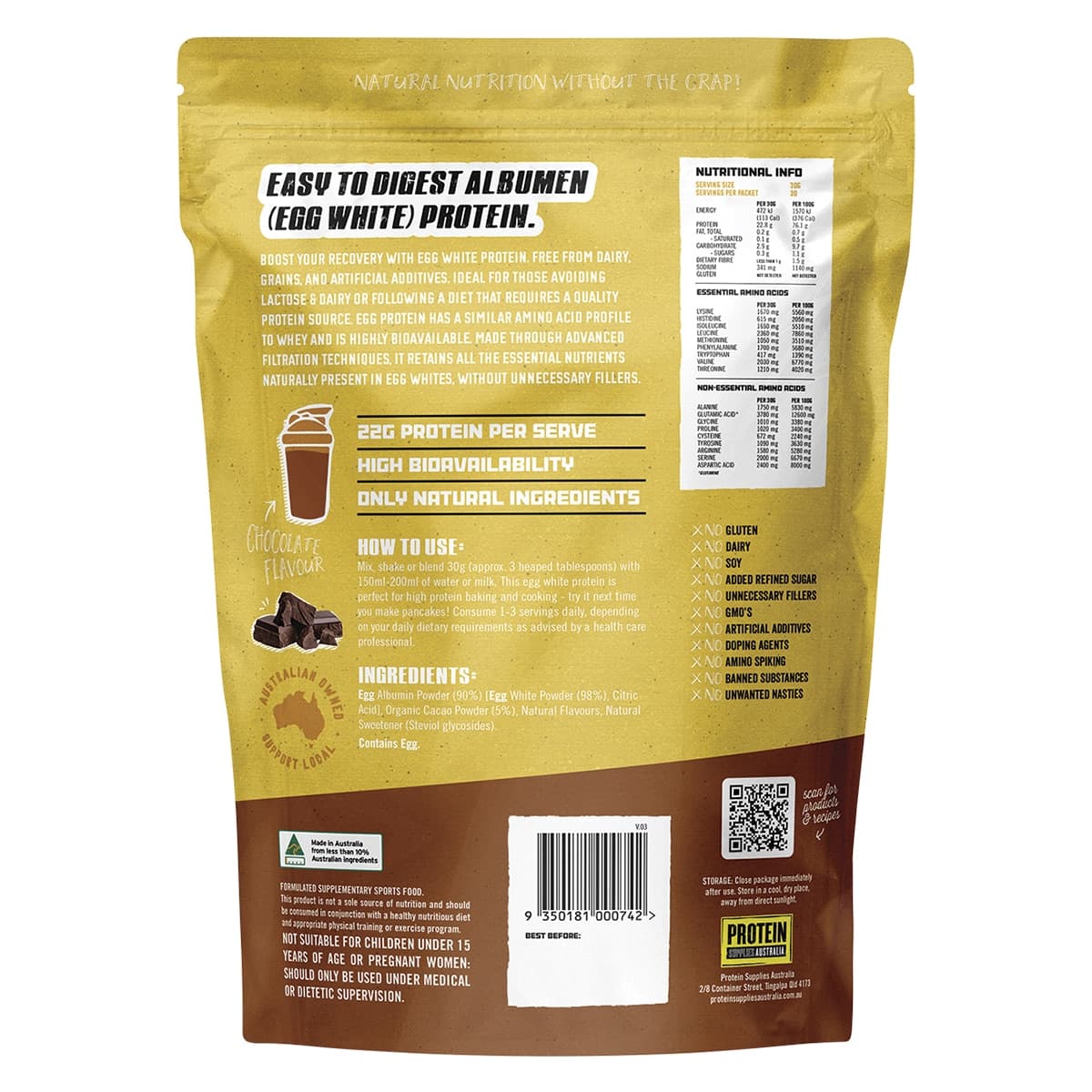 Thumbnail Protein Supplies Australia Paleo Egg White Protein Chocolate 900g