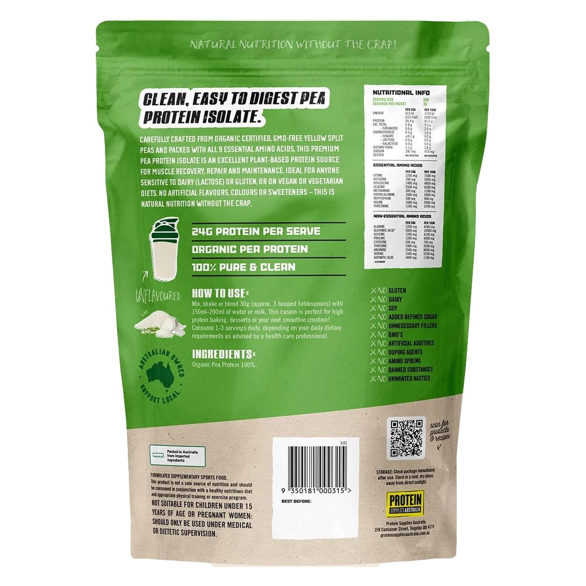 Thumbnail Protein Supplies Australia Pea Protein Isolate Unflavoured 1kg