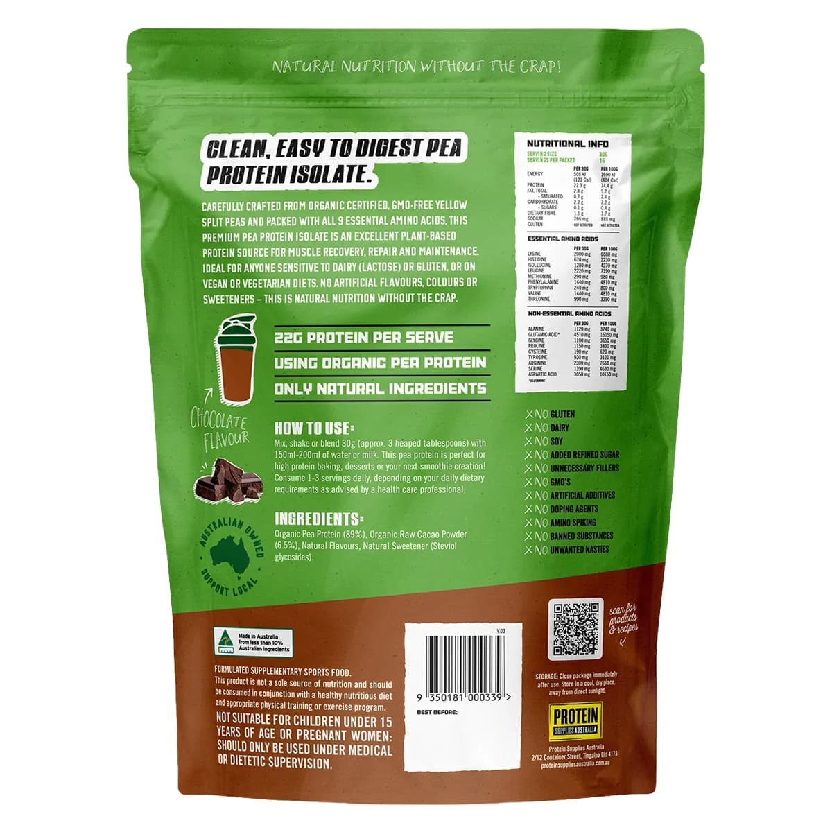 Thumbnail Protein Supplies Australia Pea Vegan Pea Protein Chocolate 500g