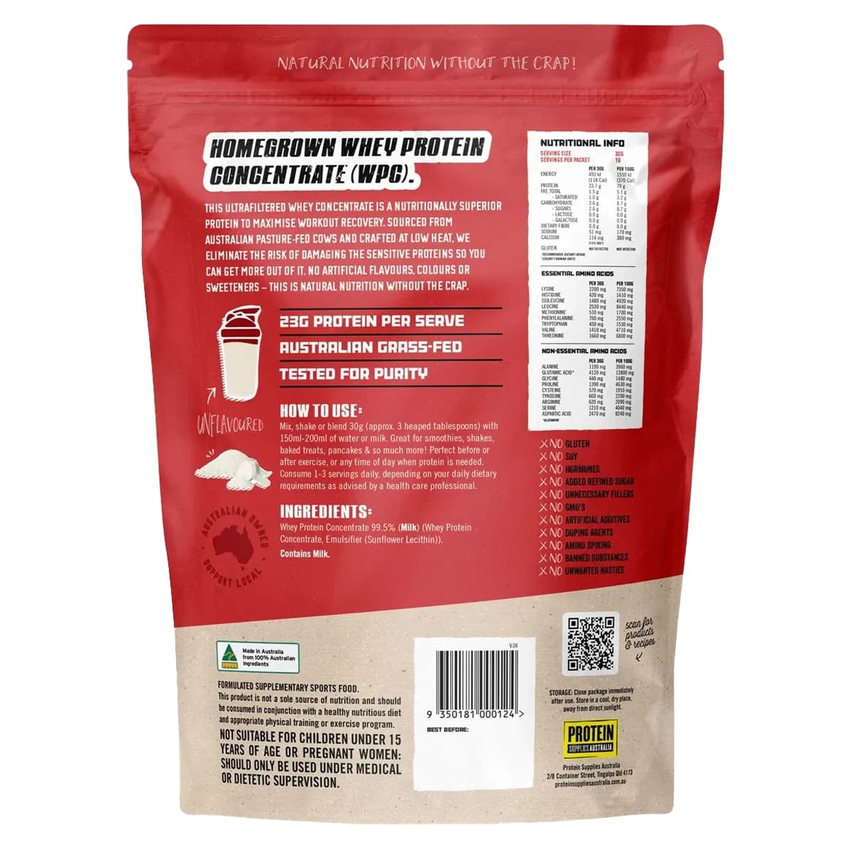 Thumbnail Protein Supplies Australia Whey Protein Concentrate Unflavoured 500g