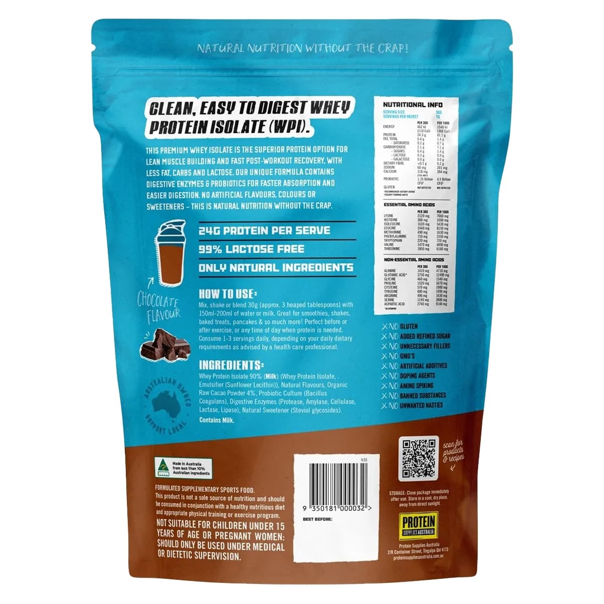 Thumbnail Protein Supplies Australia Whey Protein Isolate Chocolate 500g