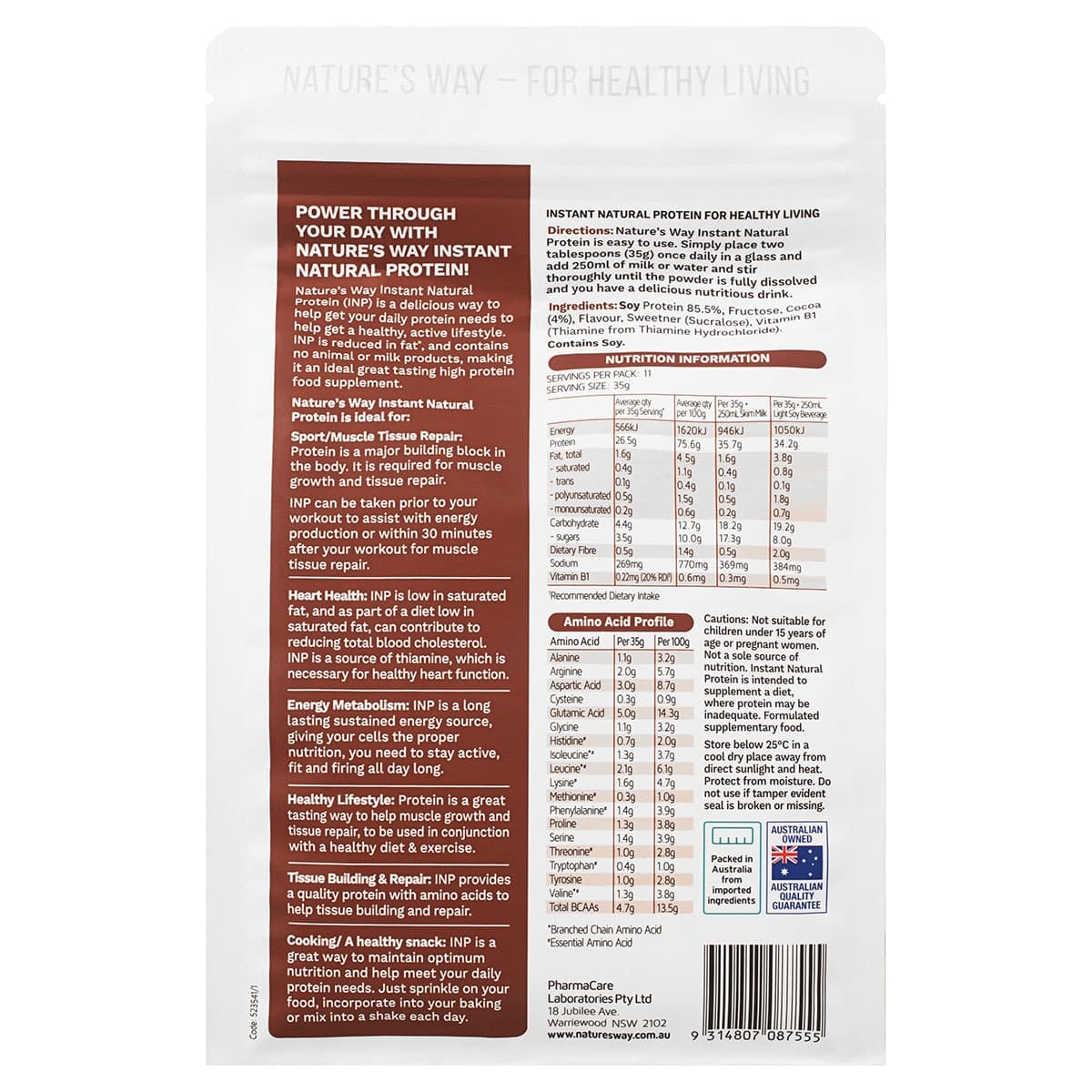 Thumbnail Nature's Way Instant Natural Plant Based Protein Chocolate 400g