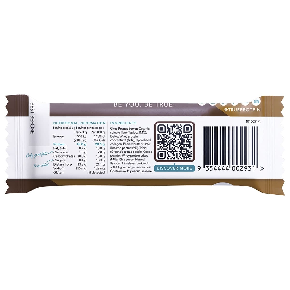 Thumbnail True Protein Protein Bar Choc Peanut Butter 63g
