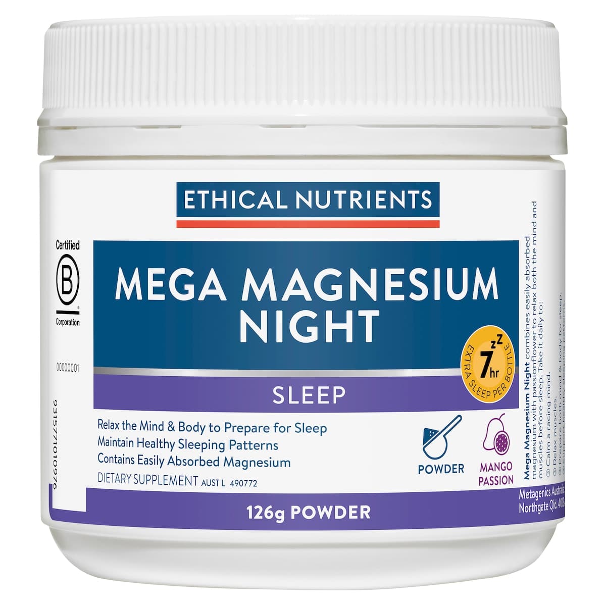 Thumbnail Ethical Nutrients Mega Magnesium Night Powder Mango Passion 126g
