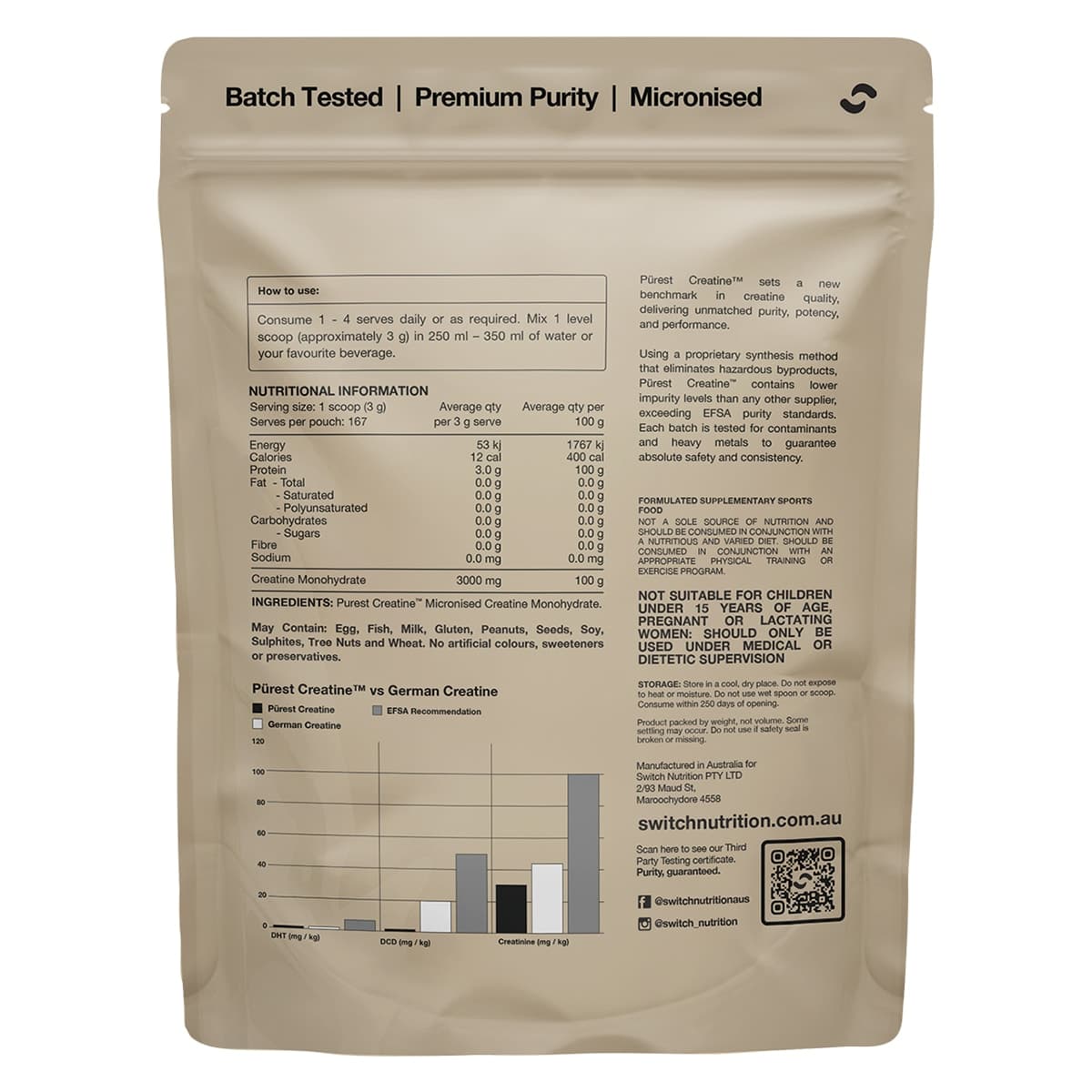 Thumbnail Switch Nutrition Purest Creatine Monohydrate Powder 500g