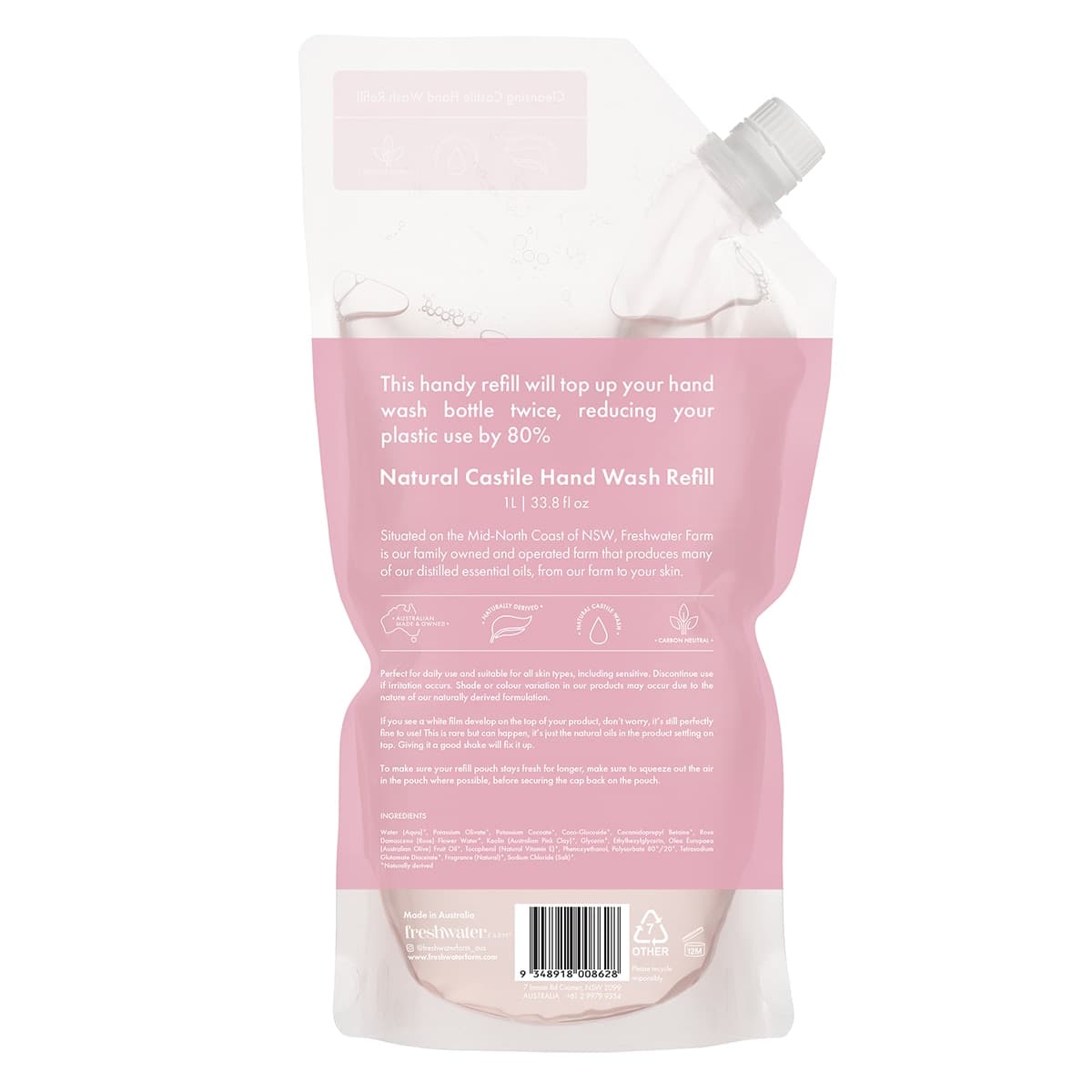 Thumbnail Freshwater Farm Rosewater + Pink Clay Hand Wash Refill Pouch 1L