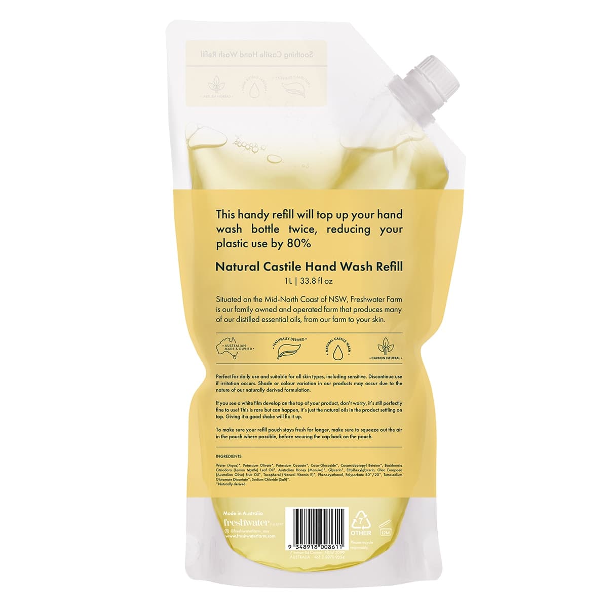 Thumbnail Freshwater Farm Lemon Myrtle + Manuka Honey Hand Wash Refill Pouch 1L