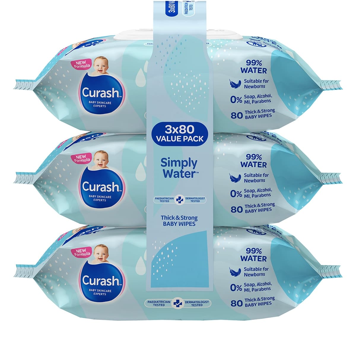 Thumbnail Curash Simply Water Baby Wipes 3 x 80 Pack