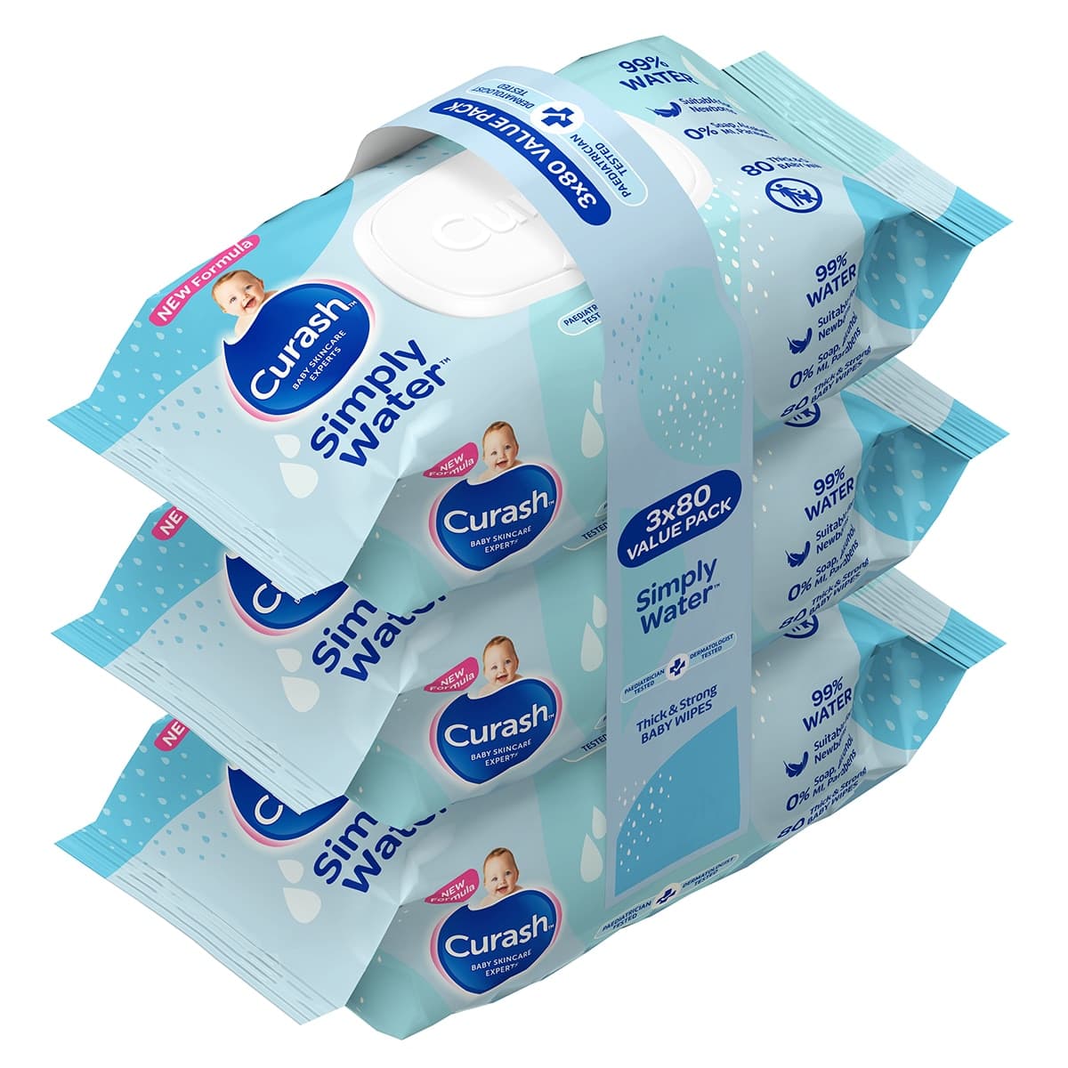 Thumbnail Curash Simply Water Baby Wipes 3 x 80 Pack