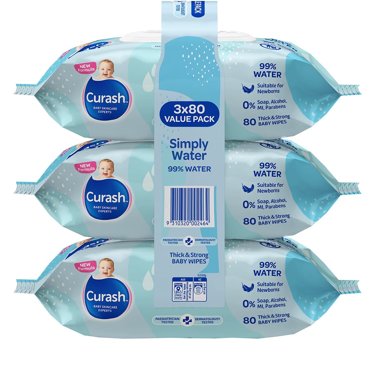Thumbnail Curash Simply Water Baby Wipes 3 x 80 Pack