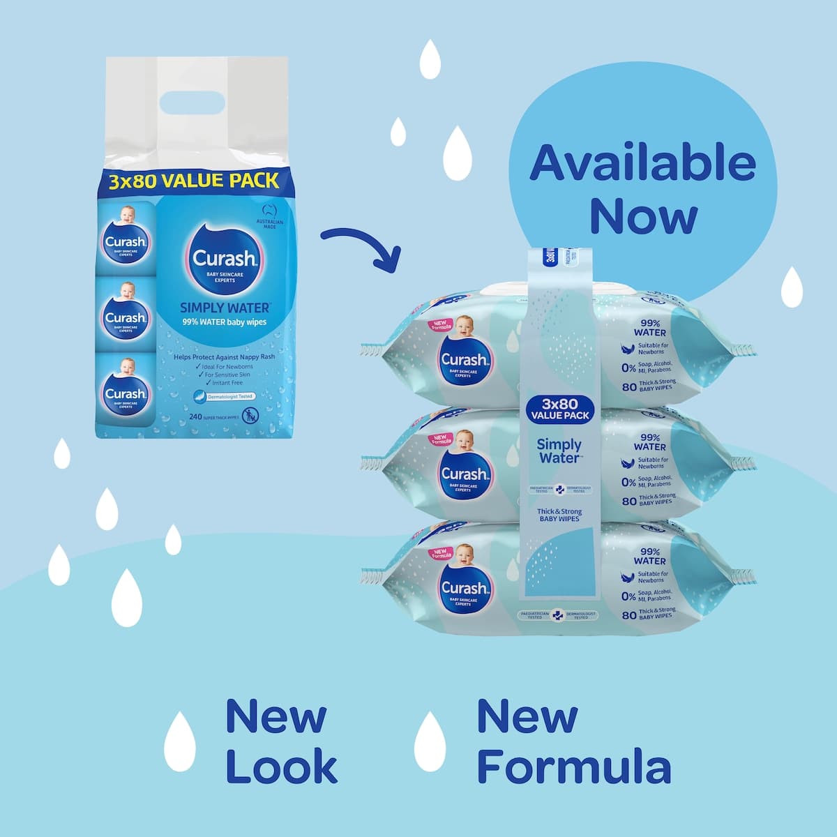 Thumbnail Curash Simply Water Baby Wipes 3 x 80 Pack