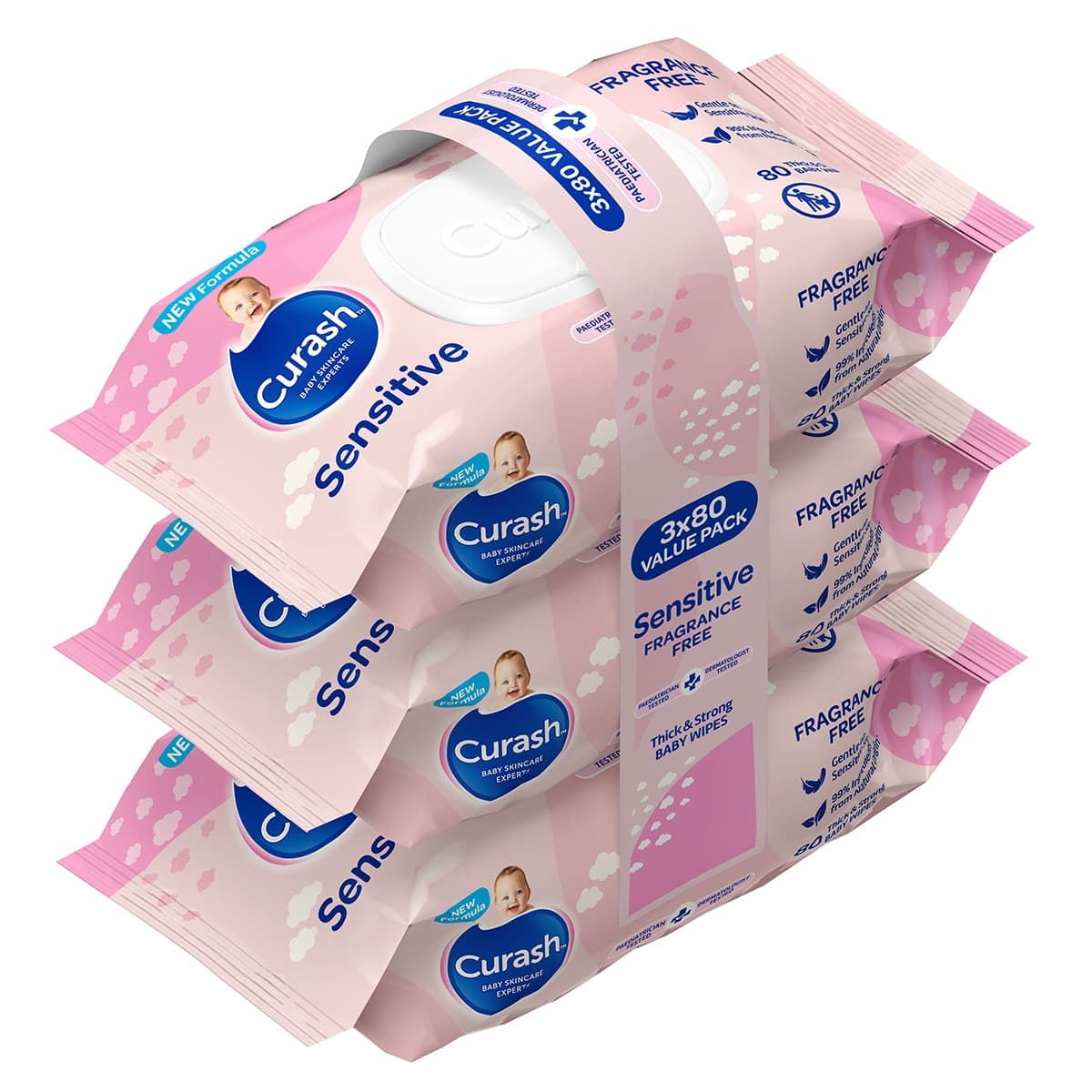 Thumbnail Curash Baby Wipes Fragrance Free 3 x 80 Pack